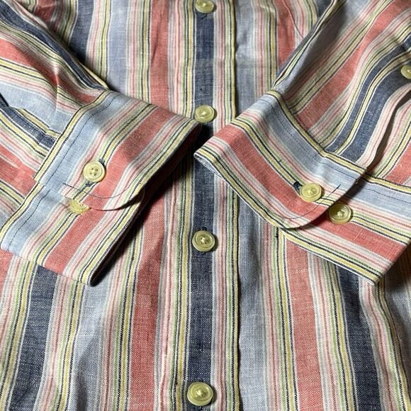 Brooks Brothers Madison Shirt Mens XXL Pink Blue Irish Linen Striped Button Down - Picture 6 of 6